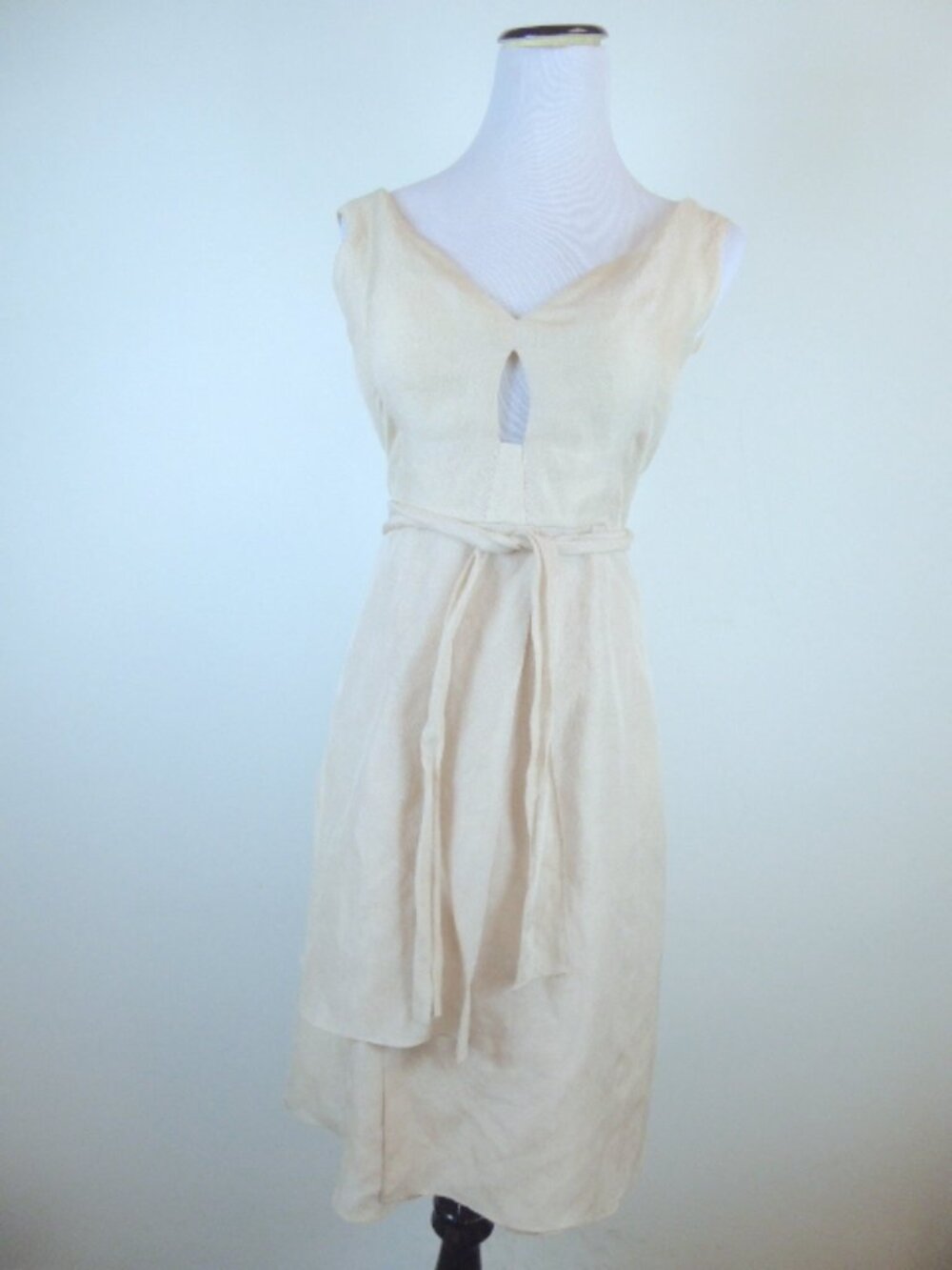 MORGANE LE FAY NUDE blush pink linen silk party dress open back S